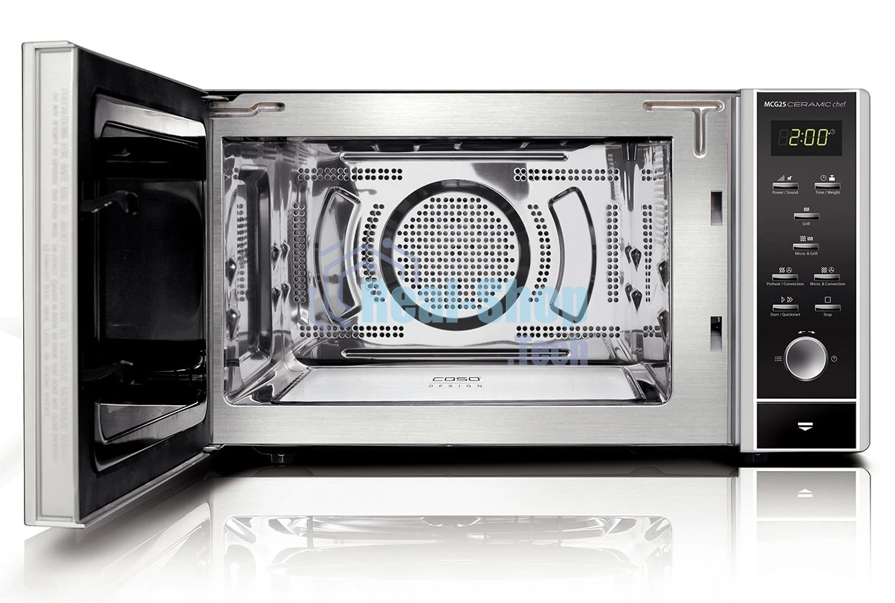 Микроволновая печь CASO MCG 25 Ceramic Chef зеркальный/черный, 25 л, 900 Вт, переключатели - кнопки, поворотный механизм