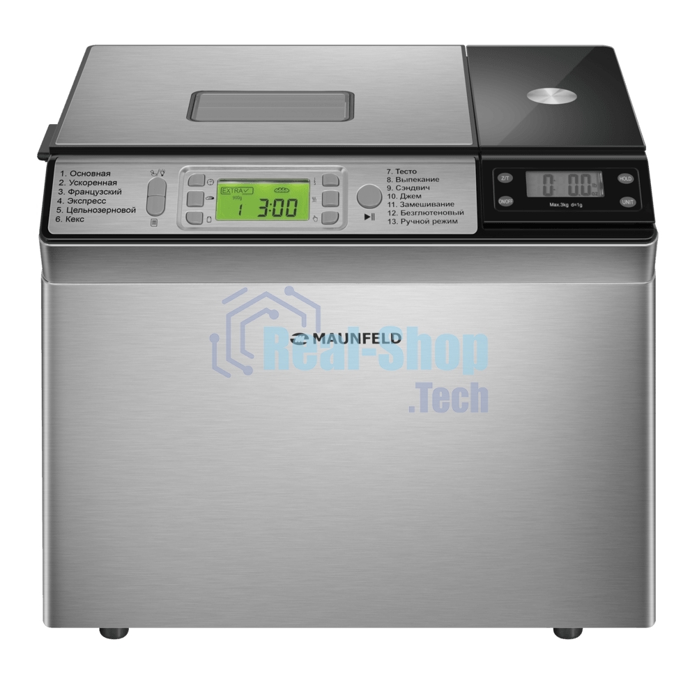 Хлебопечь Maunfeld MBM-900DSS нержавеющая сталь, 615 Вт, 0.9 кг, 13 программ
