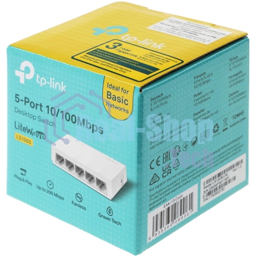 Коммутатор TP-Link LS1005, 5 портов Ethernet 100 Мбит/с