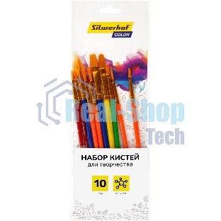 Набор кистей Silwerhof Color (набор 10шт) синтетика круглая №2,3/плоская №3,6,7,12/овальная №3,10