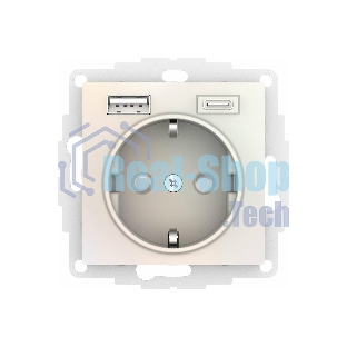Розетка 16А с USB A+C (5В/2,4А/3 А, 2х5В/1,5А), мех SE AtlasDesign жемчуг