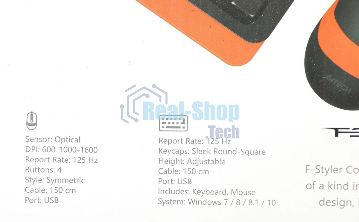 Комплект клавиатура+мышь A4Tech FStyler F1010 проводной, USB, 1600 DPI, чёрный/оранжевый