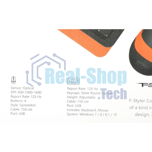 Комплект клавиатура+мышь A4Tech FStyler F1010 проводной, USB, 1600 DPI, чёрный/оранжевый