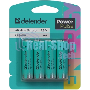 Батарейка алкалиновая Defender LR6-4BL АА, блистер, 4 шт., PowerPulse