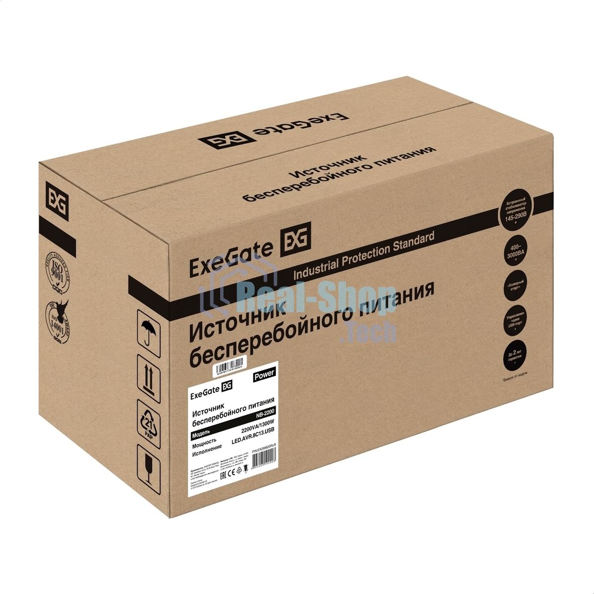 Источник бесперебойного питания ExeGate Power NB-2200.LED.AVR.8C13 (2200VA/1300W, LED, AVR, 8*C13, батарея 12V 9Ah - 2 шт., металлический корпус, Black)
