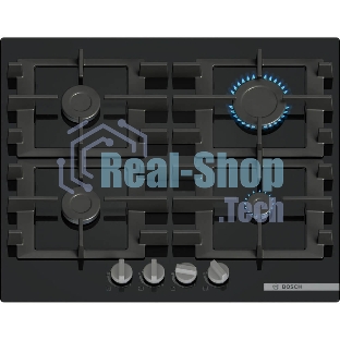 Поверхность газовая Bosch PNP6B6K40 Газ, 4.5х59x52 см, закаленное стекло, 4 конфорки, газ-контроль, автоподжиг, черный