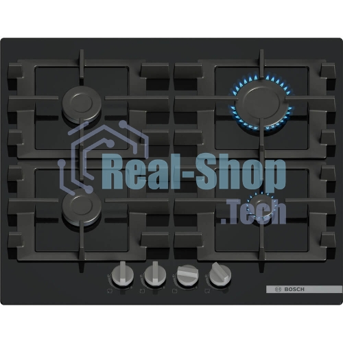 Поверхность газовая Bosch PNP6B6K40 Газ, 4.5х59x52 см, закаленное стекло, 4 конфорки, газ-контроль, автоподжиг, черный