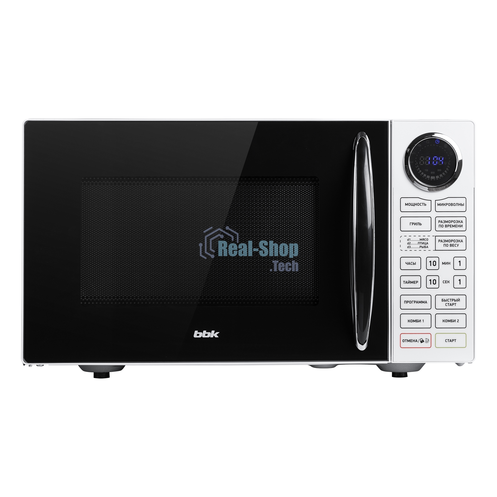 Микроволновая печь BBK 23MWG-930S/BW белый/черный, 23 л, 900 Вт, переключатели - сенсор