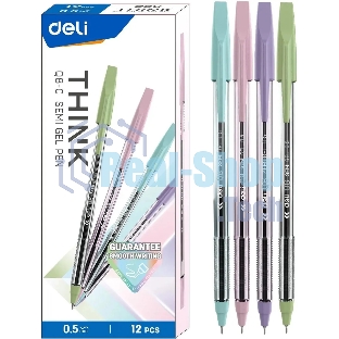 Набор ручек шариковых Deli Think EQ8-C ассорти/прозрачный, d=0.5мм, синие чернила (12шт)