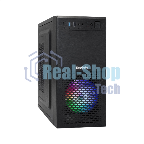 Компьютерный корпус Minitower ExeGate mEVO-7807-NPX500 (mATX, БП 500NPX 12см, 1хUSB+1хUSB 3.0, черный 1x12см с RGb подсветкой)