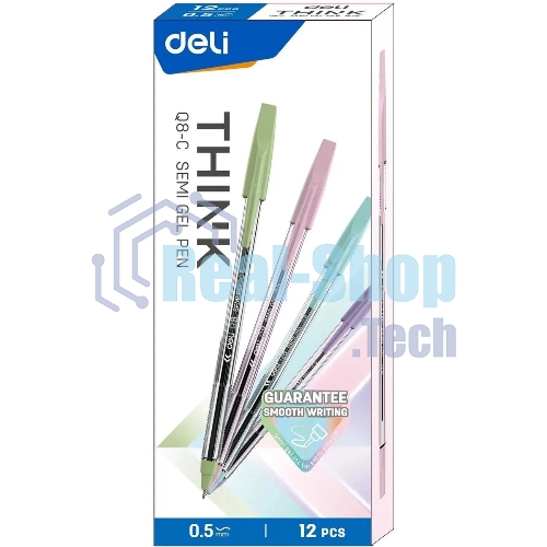 Набор ручек шариковых Deli Think EQ8-C ассорти/прозрачный, d=0.5мм, синие чернила (12шт)