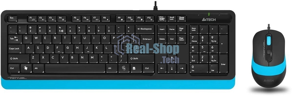 Комплект клавиатура+мышь A4Tech FStyler F1010 проводной, USB, 1600 DPI, чёрный/синий