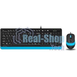 Комплект клавиатура+мышь A4Tech FStyler F1010 проводной, USB, 1600 DPI, чёрный/синий