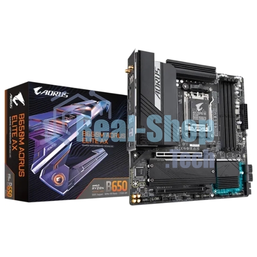 Материнская плата Gigabyte B650M AORUS ELITE AX, AM5, AMD B650, 4xDDR5, 4xSATA, 2xM.2, 1xPCI-E 5.0 x4, 1xPCI-E 4.0 x16, 1xHDMI, 1xDP, 1x 2.5Gb LAN, 4xUSB-A 2.0, 5xUSB-A 3.2 Gen 1, 2xUSB-A 3.2 Gen 2, 1xUSB-C 3.2 Gen 2, 2x3.5 мм, 7.1, Micro-ATX