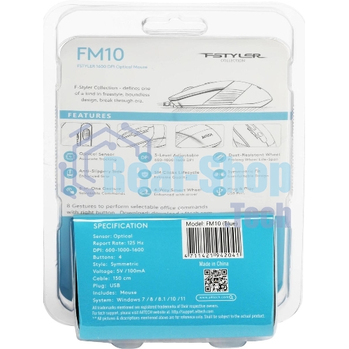 Мышь проводная A4Tech Fstyler FM10 черный/синий, 1600 dpi, USB, кнопки - 4
