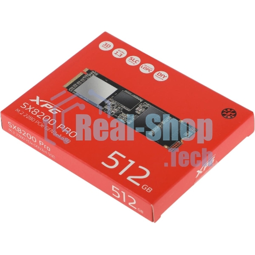 Накопитель SSD XPG SX8200 Pro, 512 Gb, PCIe 3.0 x4, M.2 2280, NVMe, R/W 3350/2350, с радиатором