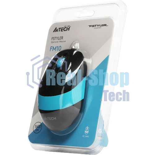 Мышь проводная A4Tech Fstyler FM10 черный/синий, 1600 dpi, USB, кнопки - 4