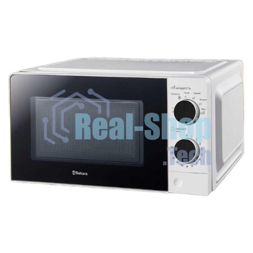 Микроволновая печь Sakura SA-7055W белый, 20 л, 700 Вт, переключатели - поворотный механизм