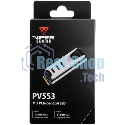 Накопитель SSD Patriot Viper PV553, 1Tb, PCIe 5.0 x4, M.2 2280, NVMe, R/W 11700/9500, активное охлаждение