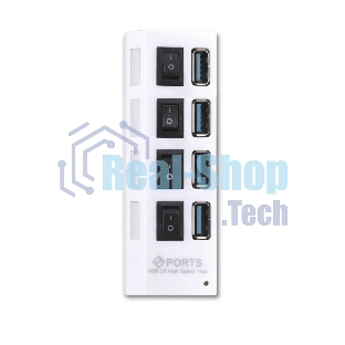 USB-концентратор Smartbuy (SBHA-7304-W) USB 3.0 хаб + выкл., 4 порта, белый