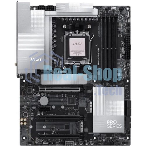 Материнская плата MSI PRO X870E-P WIFI, AM5, AMD X870E, 4xDDR5, 4xSATA, 3xM.2, 1xPCIe 5.0 x16, 1xPCIe 4.0 x4, 1xPCIe 3.0 x1, 1xHDMI, 1x5Gb LAN, Wi-Fi 7, Bluetooth 5.4, 1xUSB-C 20Gbps, 1xThunderbolt 4, 2xUSB-A 10Gbps, 2xUSB-A 5Gbps, 4xUSB-A 2.0, 3x3.5 мм, 7.1, ATX