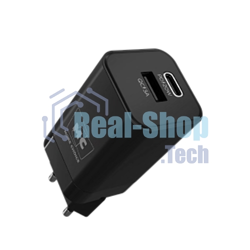 Сетевое зарядное устройство MORE CHOICE NC85a 1USB+1Type-C 3.0A PD 20W+QC3.0 Type-C Type-C, черный