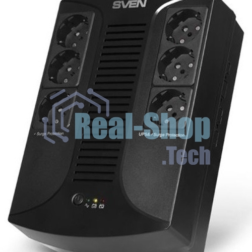 Источник бесперебойного питания SVEN UP-L1000E 1000VA/500W (6 розеток: 3х UPS/сетевой фильтр+3 x сетевой фильтр)