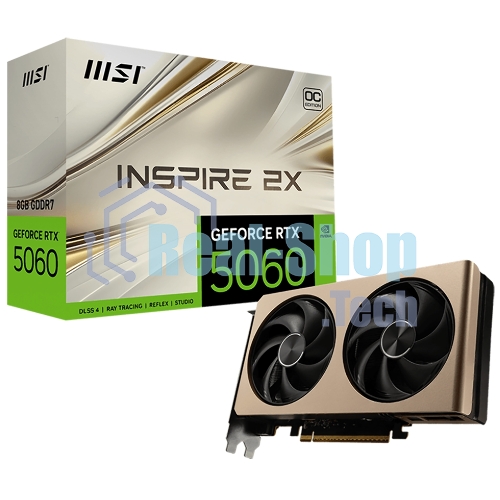 Видеокарта MSI RTX 5060 8G INSPIRE 2X OC, NVIDIA GeForce RTX 5060, 8 ГБ GDDR7, 128 бит, PCI-e 5.0, 1xHDMI, 3xDP