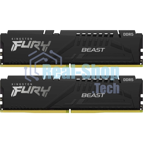 Оперативная память Kingston Fury Beast, DDR5, 32Gb (2x16Gb), 6400MHz, CL32, DIMM, с радиатором, черный