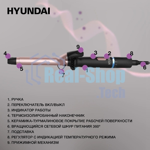 Щипцы для завивки волос Hyundai H-HS1422 черный, 25 мм, 200 °C, 6 режимов