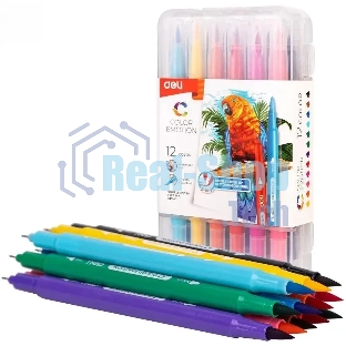 Фломастеры Deli EC151-12 Color Emotion 12 цветов, пластиковая коробка (12шт)