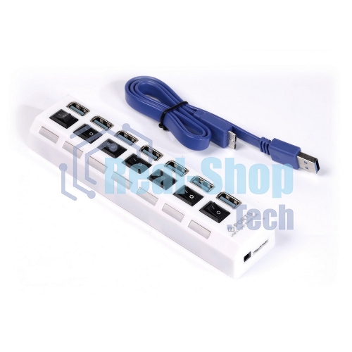 USB-концентратор Smartbuy (SBHA-7307-W) USB 3.0 хаб + выкл., 7 портов, белый