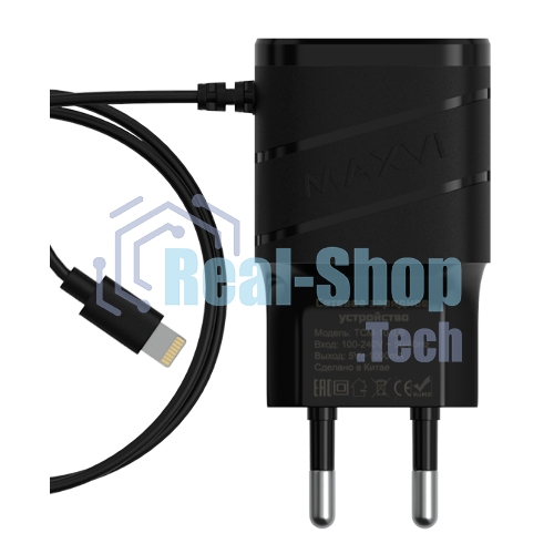 Сетевое зарядное устройство Maxvi TCM-101LB 1A, Lightning, 1xUSB-A, черный