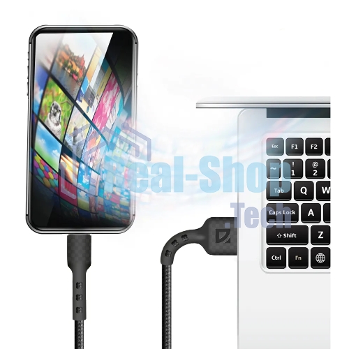 Кабель Defender F181, USB 2.0 (AM) - Apple Lightning (M), 1 м, 2.4А, нейлоновая оплетка, черный.