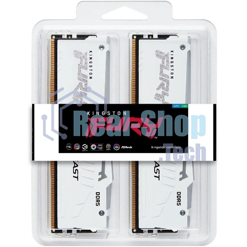 Оперативная память Kingston Fury Beast, DDR5, 32Gb (2x16Gb), 5600MHz, CL40, DIMM, с радиаторами, RGB, белый
