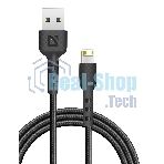 Кабель Defender F181, USB 2.0 (AM) - Apple Lightning (M), 1 м, 2.4А, нейлоновая оплетка, черный.