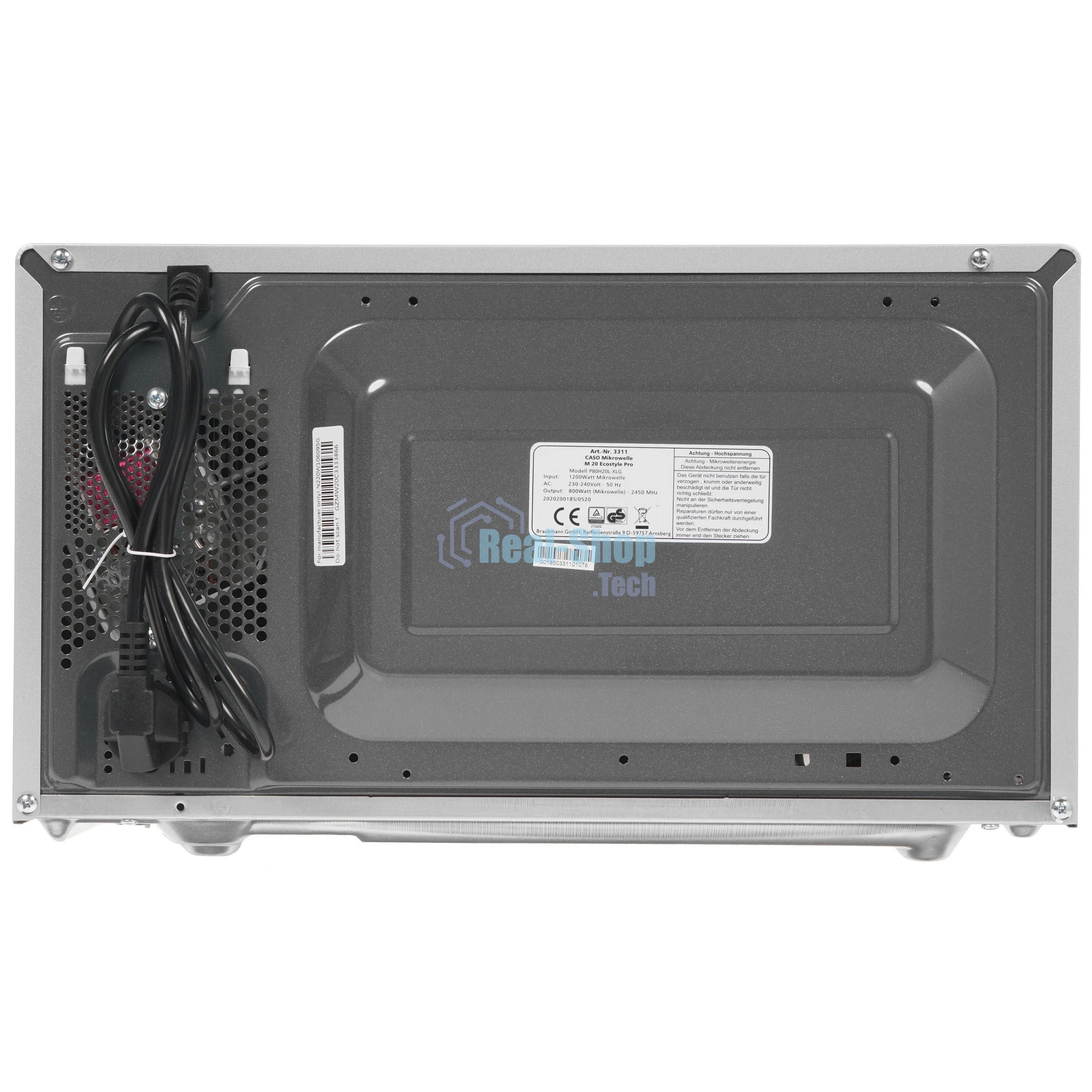 Микроволновая печь CASO M 20 Ecostyle Pro серебристый/черный, 20 л, 800 Вт, переключатели - поворотный механизм