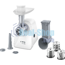 Мясорубка электрическая Bosch MFW2514W белый, 1500 Вт, 1.7 кг/мин, защита от перегрузки, насадки - 3