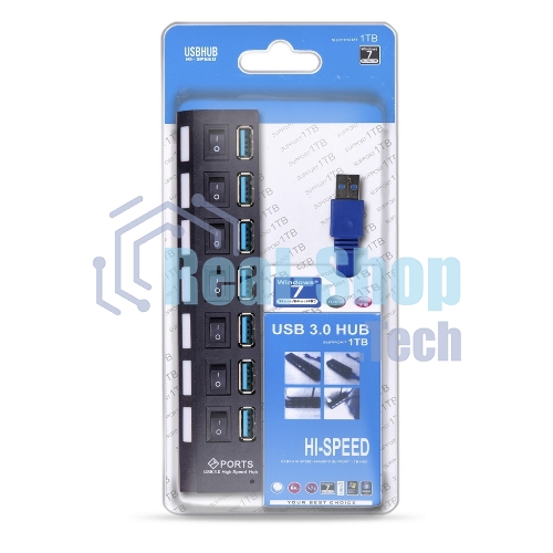 USB-хаб Smartbuy (SBHA-7307-B) USB 3.0 хаб + выкл., 7 портов, черный