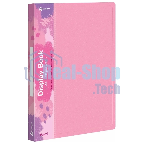 Папка с 20 прозрачными вкладками Бюрократ Pastel PAST20PINK A4, пластик, 0.5мм, торцевой карман с бумажной вставкой, розовый