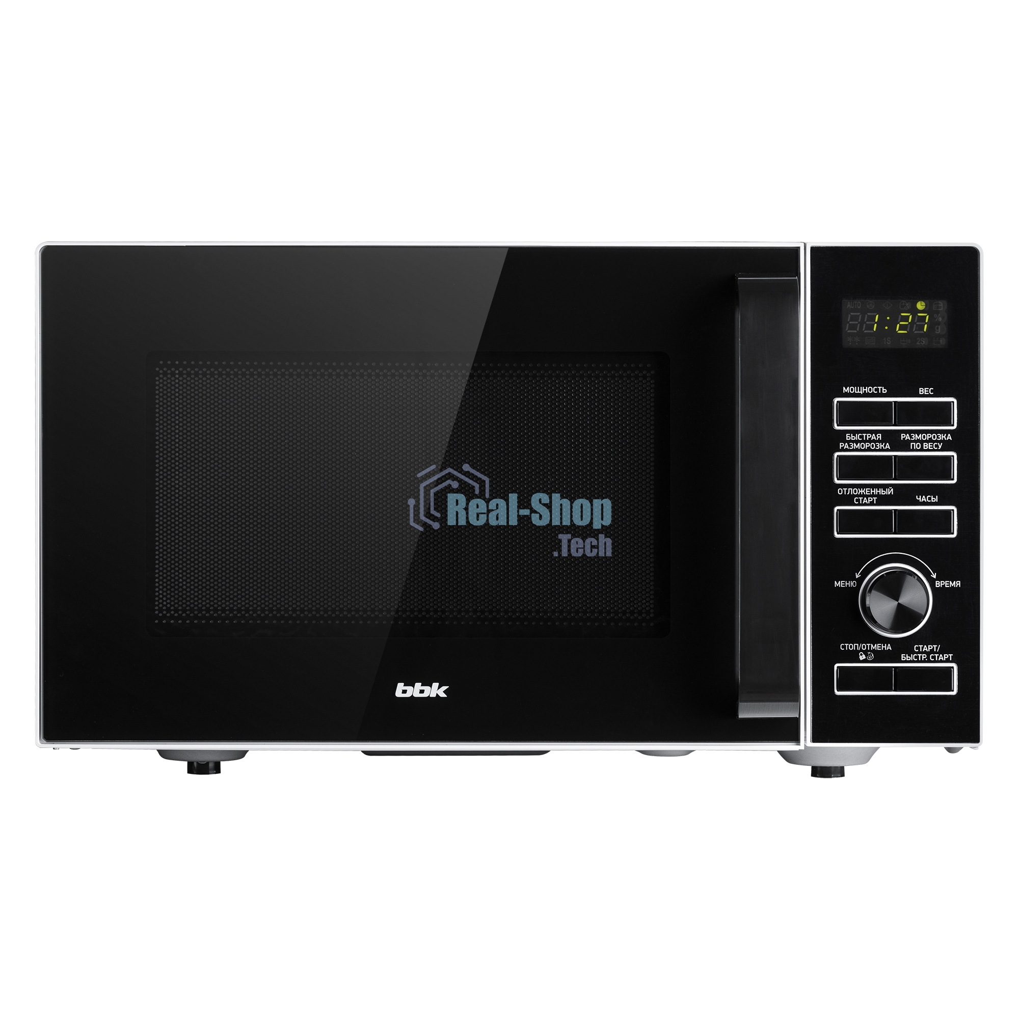 Микроволновая печь BBK 25MWS-970T/WB белый, 25 л, 900 Вт, переключатели - кнопки, поворотный механизм