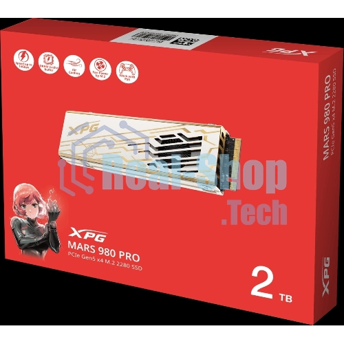Накопитель SSD ADATA XPG MARS 980 PRO, 2Tb, PCIe 5.0 x4, M.2 2280, NVMe, R/W 14000/13000, с радиатором