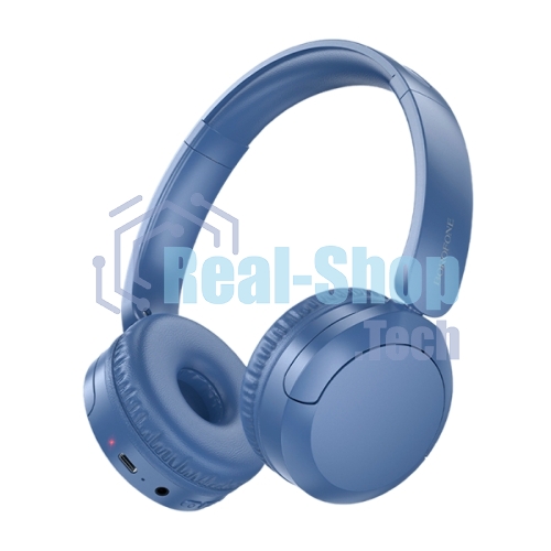 Беспроводные/проводные наушники Borofone BO37 синий, накладные, Bluetooth + проводной, складная конструкция, микрофон, до 25 ч