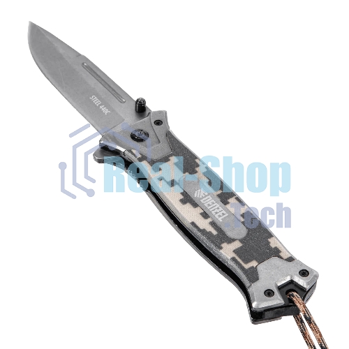 Нож складной Denzel, многоцелевой, системы Liner-Lock, с накладкой G10 на прямой рук-ке+стеклобой 79208