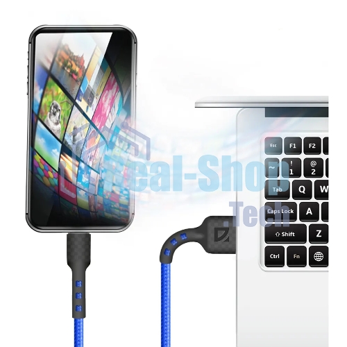 Кабель Defender F181, USB 2.0 (AM) - microUSB 2.0 (BM), 1 м, 2.4А, нейлоновая оплетка, синий.