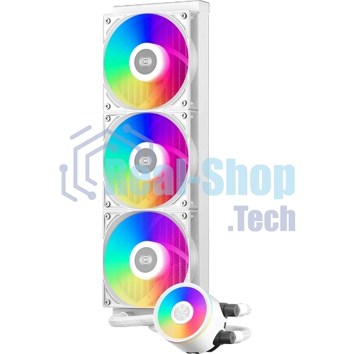 Система охлаждения Water Cooling System PCCooler DA360 Pro ARGb WH (300W, 360мм, белый, ARGb/Fans: 3x120мм, 75.8CFM, 33.7dBA, 2200RPM/Pump height 57мм, 28dBA, 3000RPM, Rad thickness 27мм/S: 1851, 1700, 1200, 20XX, 115X, AM5, AM4)