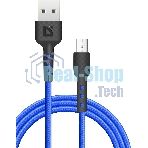 Кабель Defender F181, USB 2.0 (AM) - microUSB 2.0 (BM), 1 м, 2.4А, нейлоновая оплетка, синий.