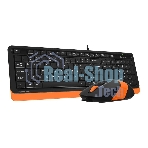 Комплект клавиатура+мышь A4Tech FStyler F1010 проводной, USB, 1600 DPI, чёрный/оранжевый