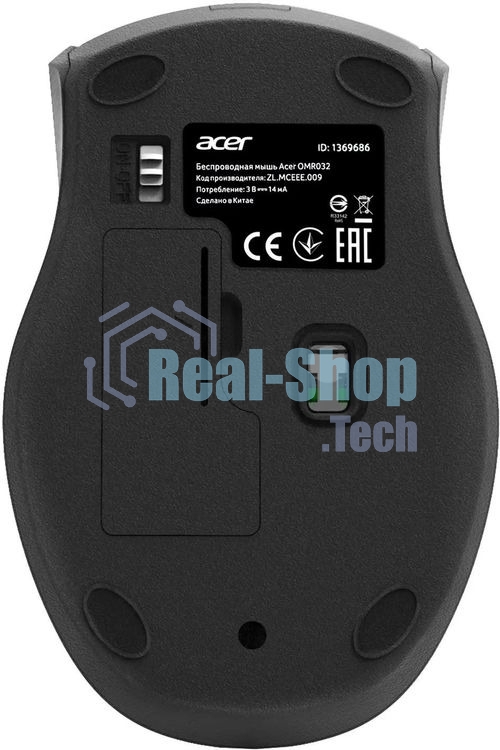 Мышь беспроводная Acer OMR032 черный/красный, 1600 dpi, радиоканал, USB, кнопки - 4