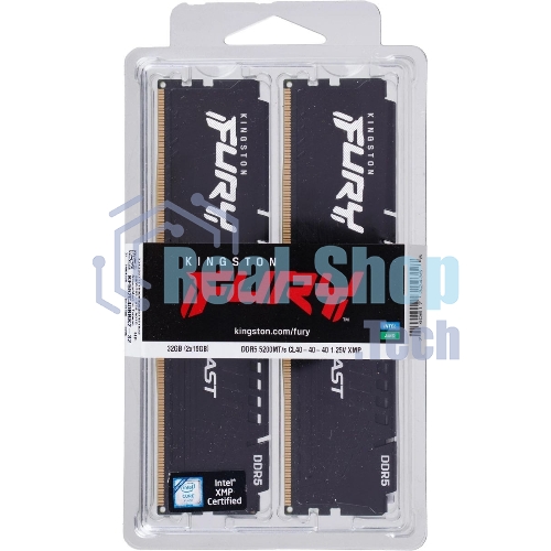 Оперативная память Kingston Fury Beast, DDR5, 32GB (2x16GB), 5200MHz, CL40, DIMM, радиатор, черный